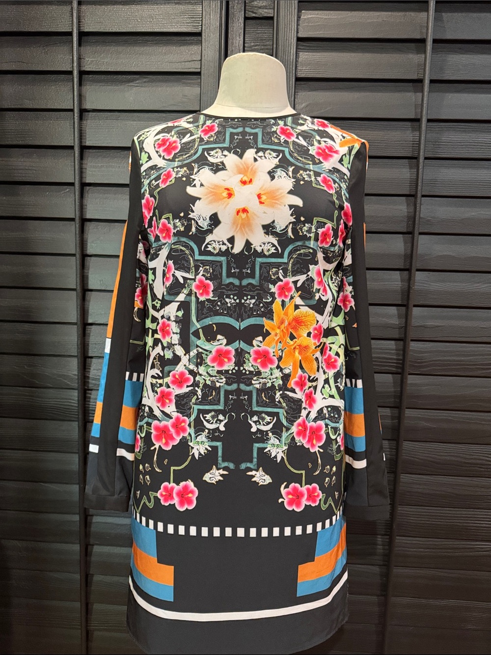 Clover Canyon Black Floral Long Sleeve Tunic Dress